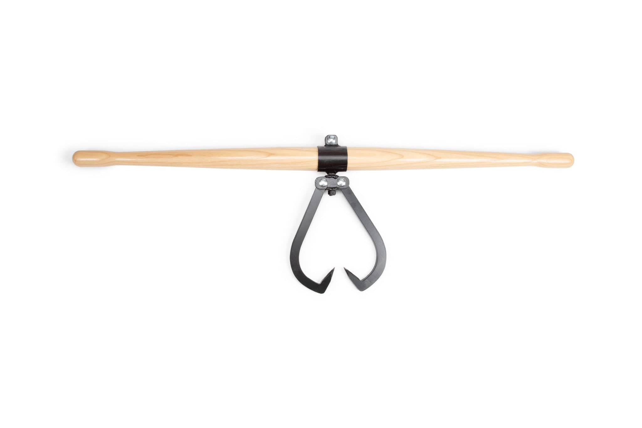The PEA Peavey Swivel Timber Carrier is a two-person log moving tool with a wooden handle and black metal tongs featuring two sharp curved hooks, shown on a white background.