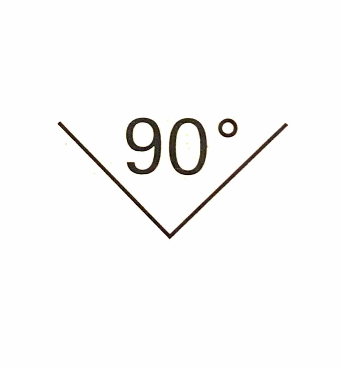 The symbol of the Two Cherries V-Tool 90D by ROB features a right angle with two lines and the number 90° at the vertex, mirroring the chisel's precision.
