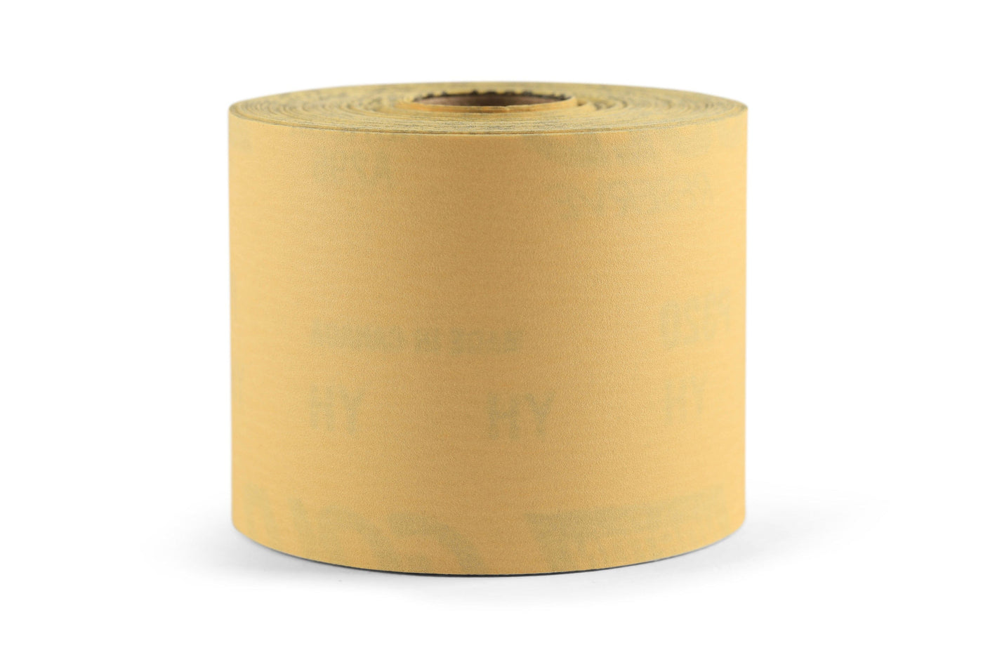 A large, upright roll of Norton Gold Sticky Back Sandpaper by Saint-Gobain Abrasives is displayed on a plain white background, resembling the essential simplicity found in quality woodworking tools.