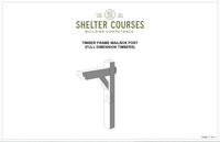 Diagram of The Mailbox Post: Timber Frame Plan & Cut Sheet Package by Shelter Institute, showing full-dimension timbers, classic joinery, vertical post, angled support, and horizontal arm. "Shelter Courses: Building Competence" appears above the illustration.