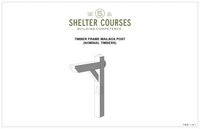 Shelter Institute logo above a 3D timber frame mailbox post with diagonal brace, showcasing timber joinery. Text reads "The Mailbox Post: Timber Frame Plan & Cut Sheet Package" on a white background.