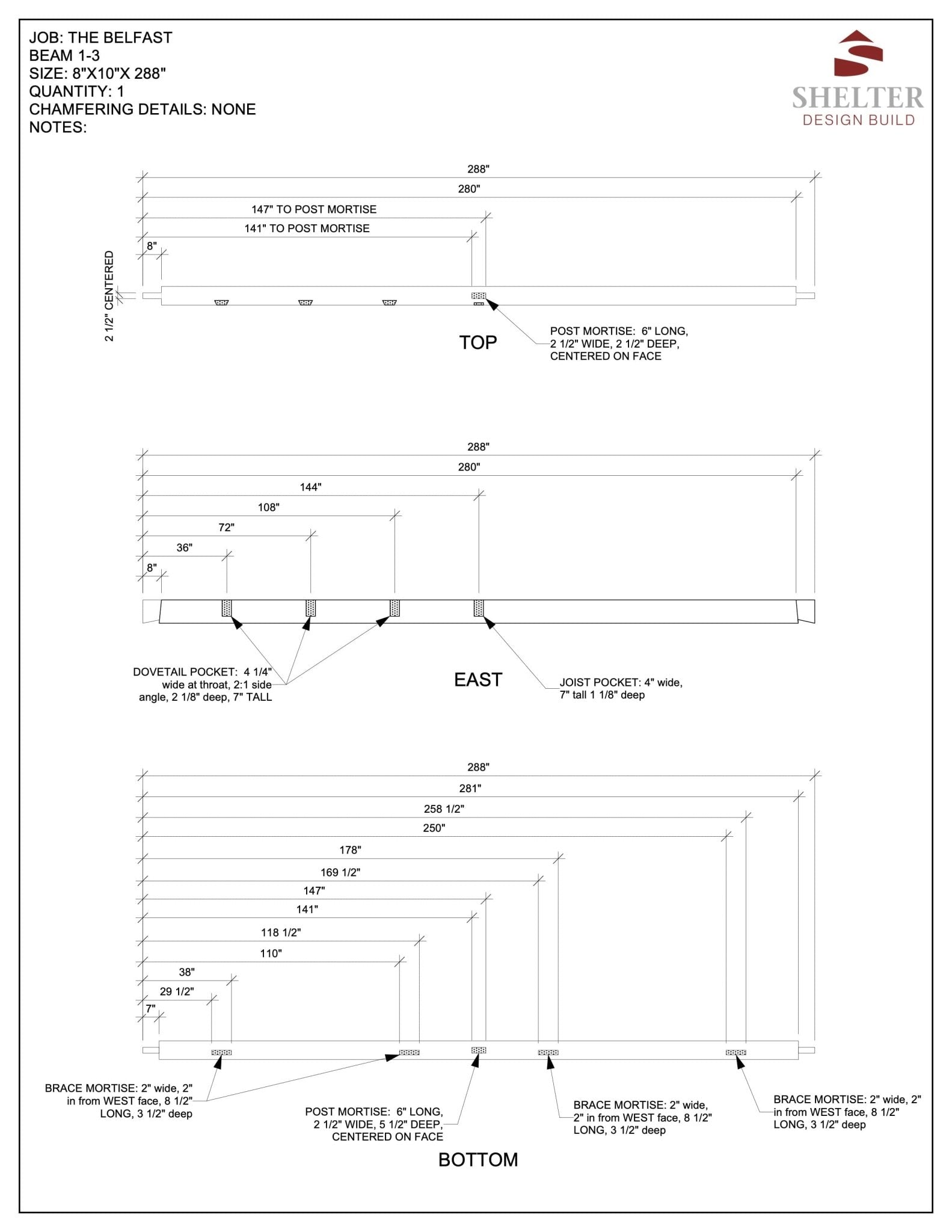 The Belfast 24x36: Timber Frame Plan & Cut Sheet Package Cut Sheets - Shelter Institute
