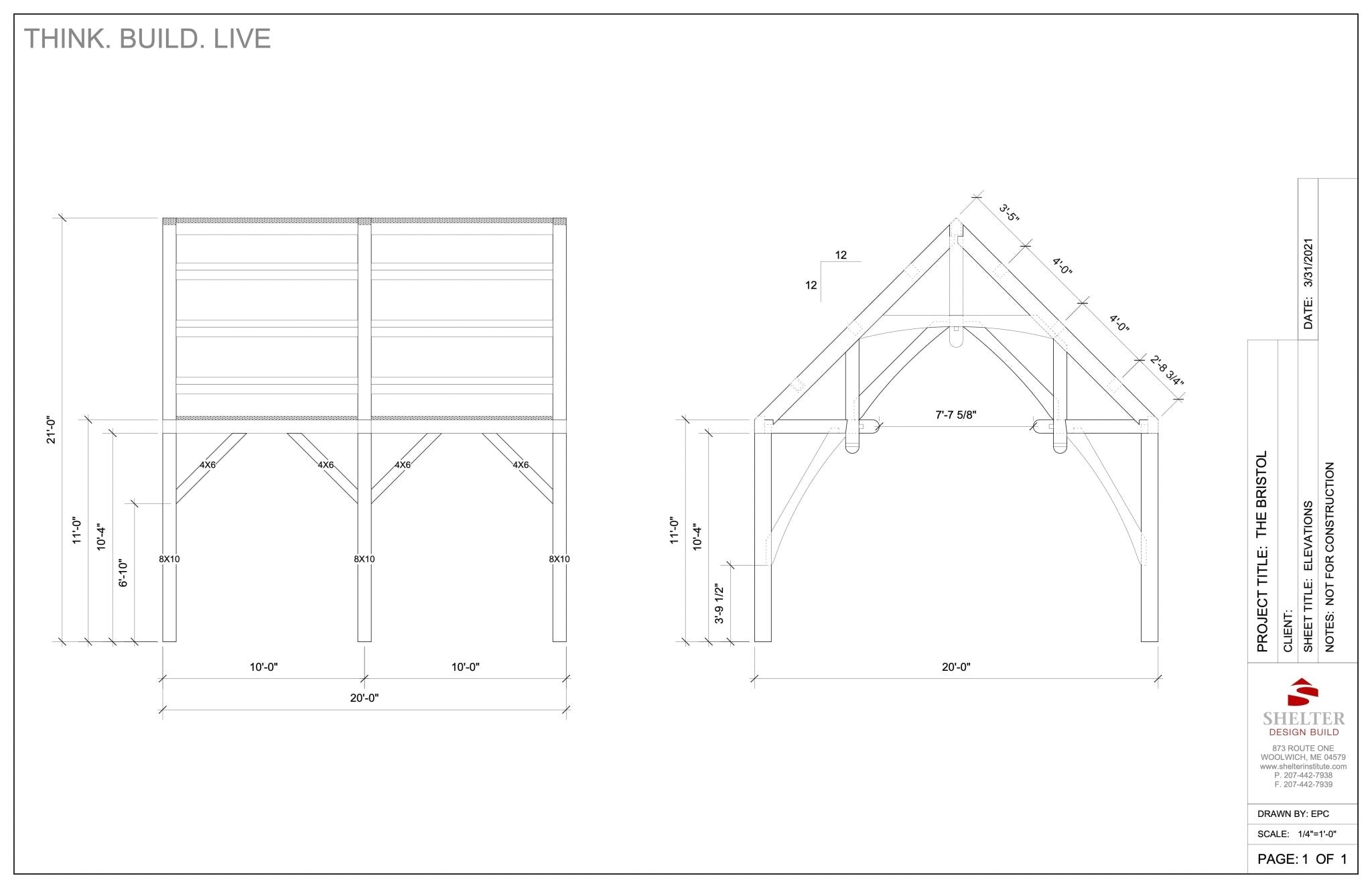 The Bristol 20x20: Timber Frame Plan & Cut Sheet Package Cut Sheets - Shelter Institute