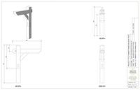Technical drawing of The Mailbox Post: Timber Frame Plan & Cut Sheet Package by Shelter Institute, showing front, side, isometric views with measurements and joinery details. Title block lists project info, design scale, and cut sheet references.