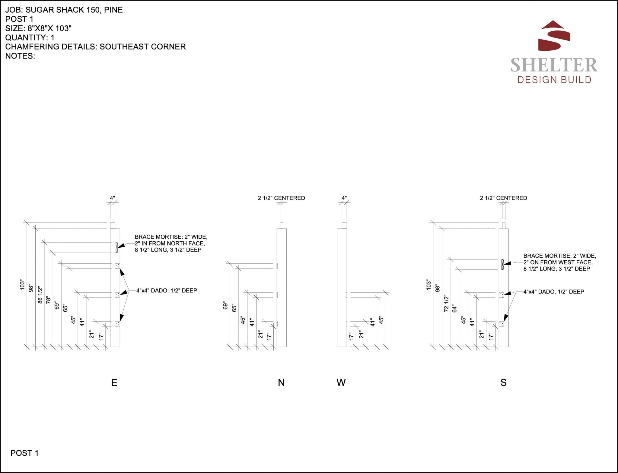 The Somerset 14x16: Timber Frame Plan & Cut Sheet Package Cut Sheets - Shelter Institute