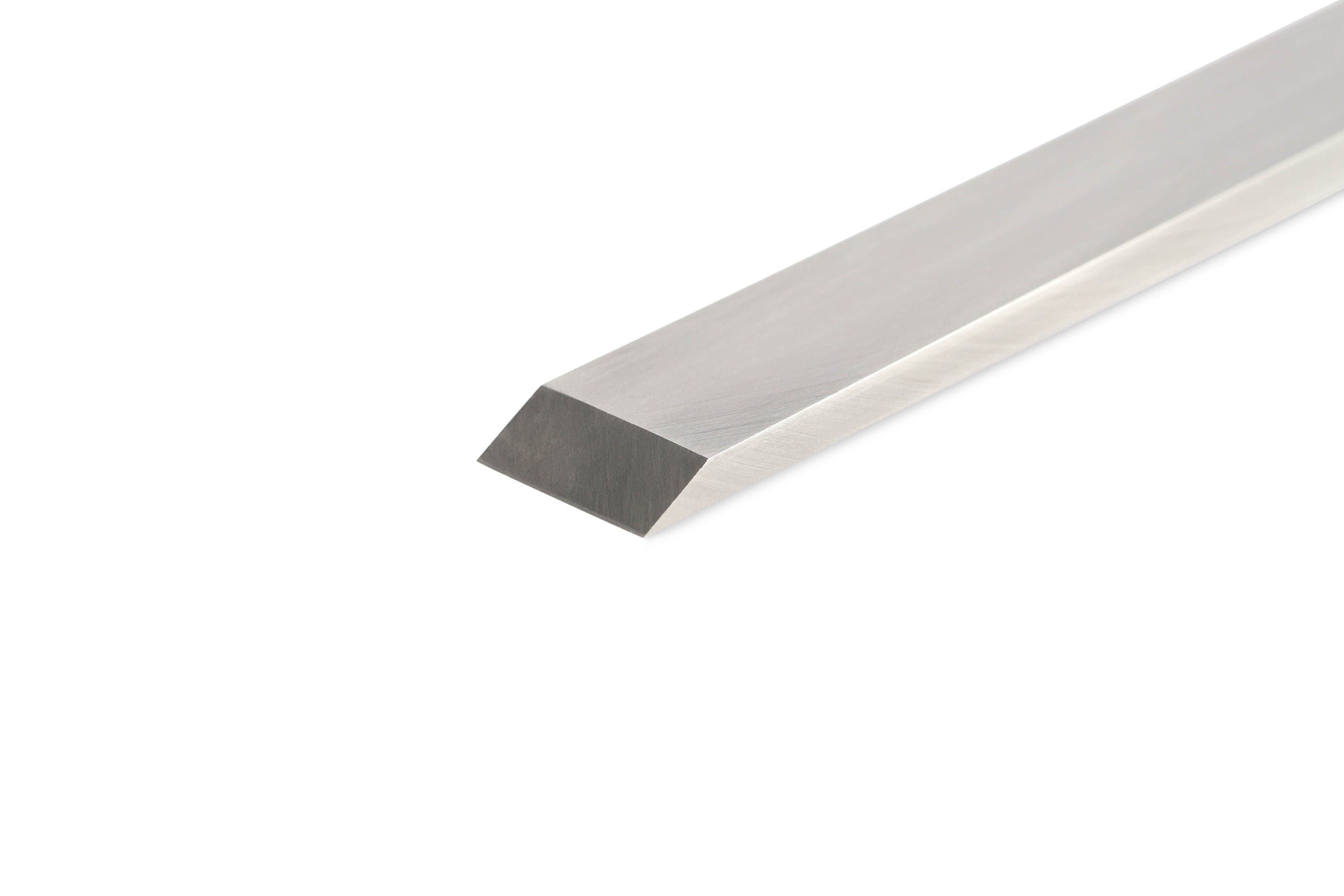 The Robert Sorby Registered Timber Framing Chisel by SOR features a metal bar with a beveled edge reminiscent of fine craftsmanship tools, with a smooth and polished surface.