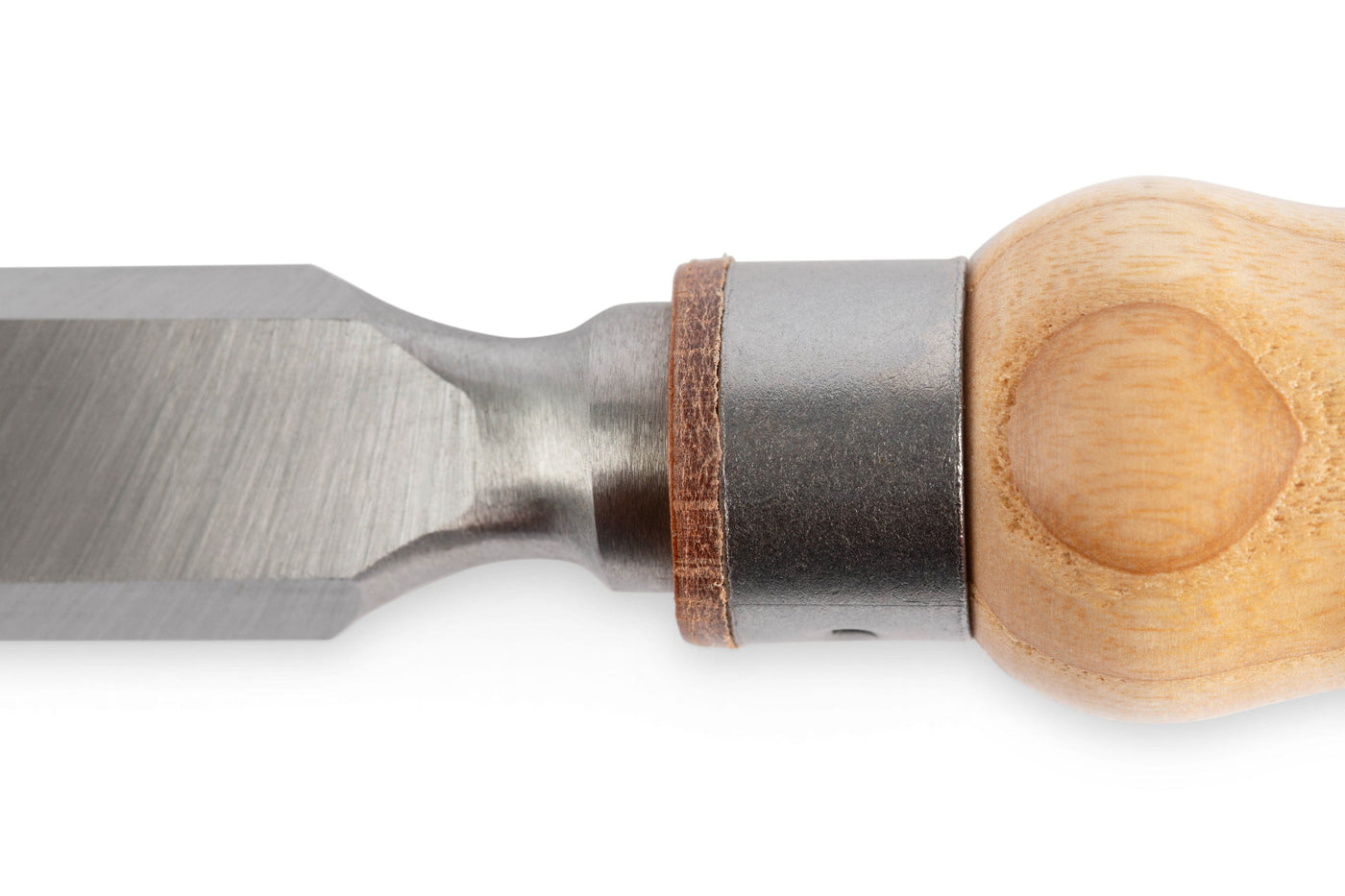 Close-up of a SOR Robert Sorby Skew Chisel Set with wooden handles and metal blades, showcasing joinery precision, on a white background.