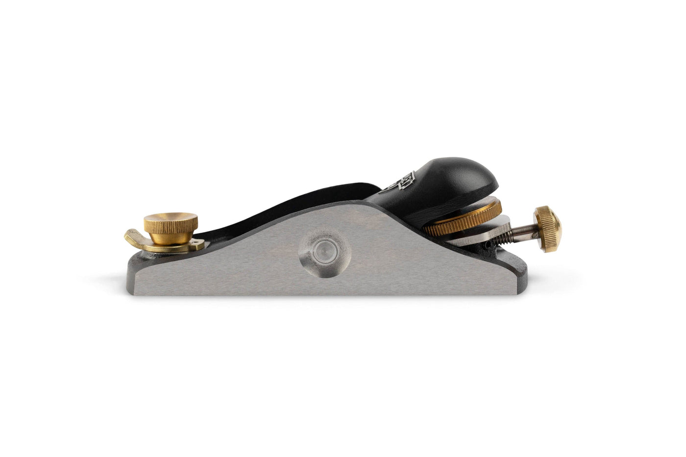 The STN Stanley 60-1/2 Sweetheart Low Angle Block Plane, featuring brass knobs and premium A2 steel, is shown in a side view on a white background—ideal for precise woodworking tasks.