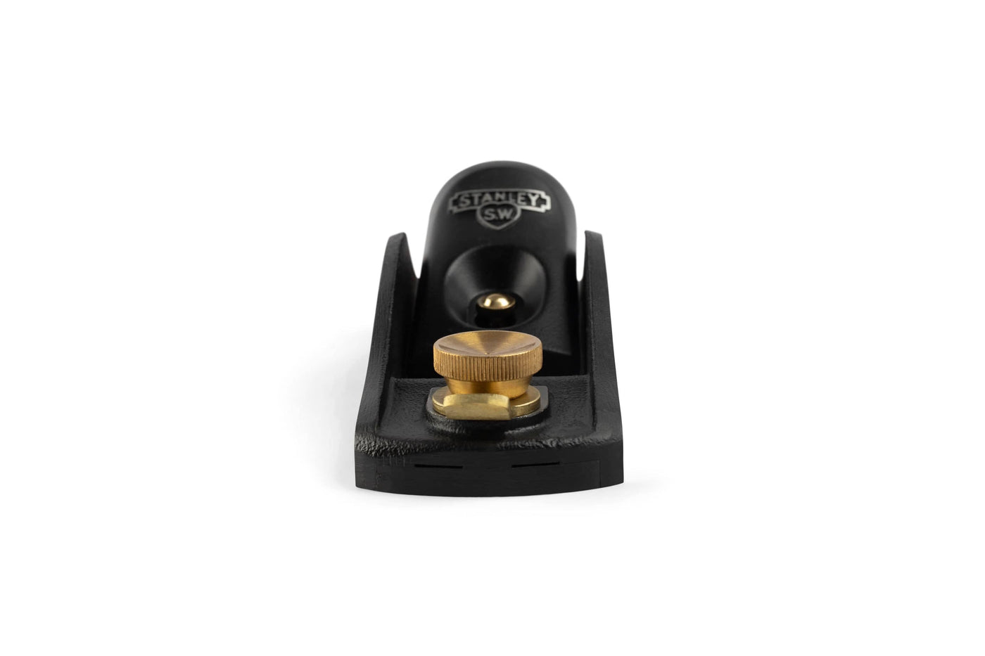 The STN Stanley 60-1/2 Sweetheart Low Angle Block Plane, featuring a brass adjustment knob for woodworking precision, is displayed from the front against a white background.