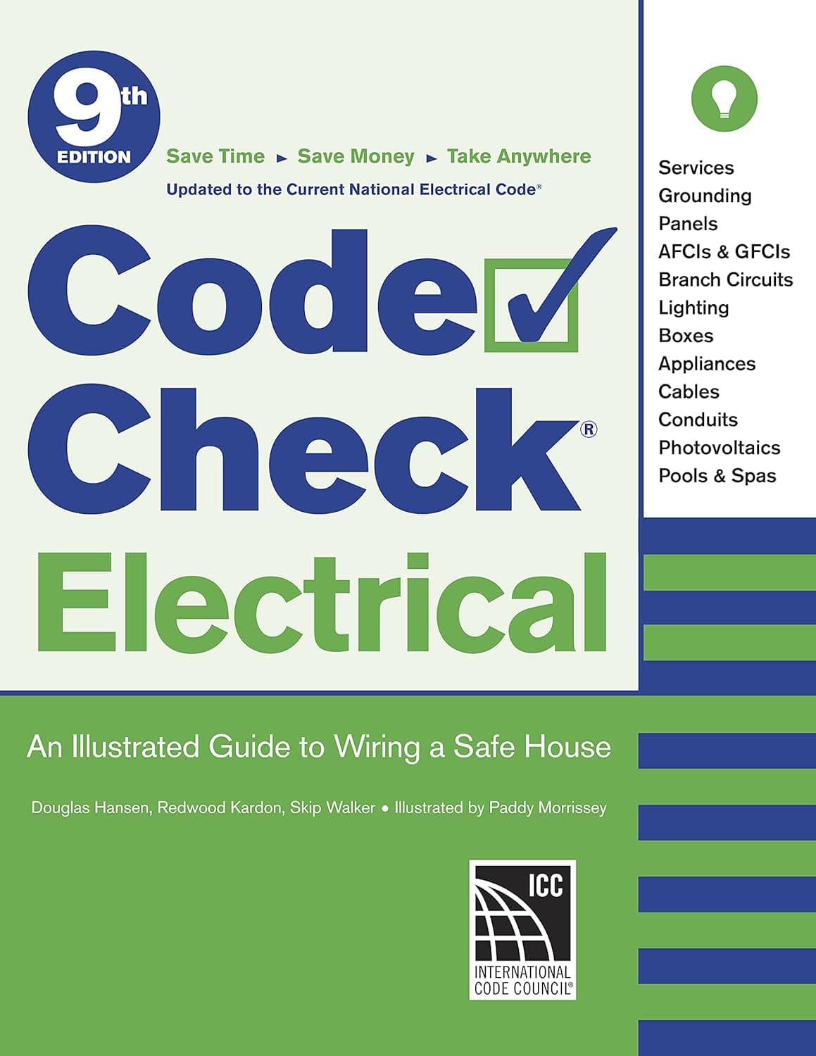 Cover of "Code Check Building 5th Edition" by Taunton Press, an acclaimed series for safe home building, features a checklist icon with topics including circuits and lighting aligned with the International Residential Code for compliance with building codes.