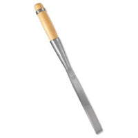 A straight woodworking chisel with a light wooden handle and a flat, sharp metal blade, reminiscent of the BAR Barr Timber Framing Chisel and other traditional woodworking tools.