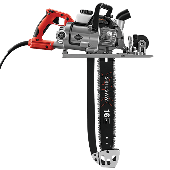 Discover the CHV Skilsaw Beam Saw 16-in Worm Drive, featuring a 16-inch blade and a distinct red handle. Equipped with a power cord, it's perfect for precision in carpentry projects.