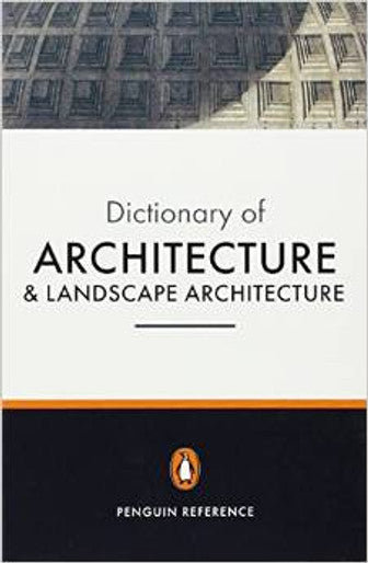 Cover of "Dictionary of Architecture & Landscape Architecture" by Penguin Random House, showcasing a geometric pattern that reflects urban design elements.