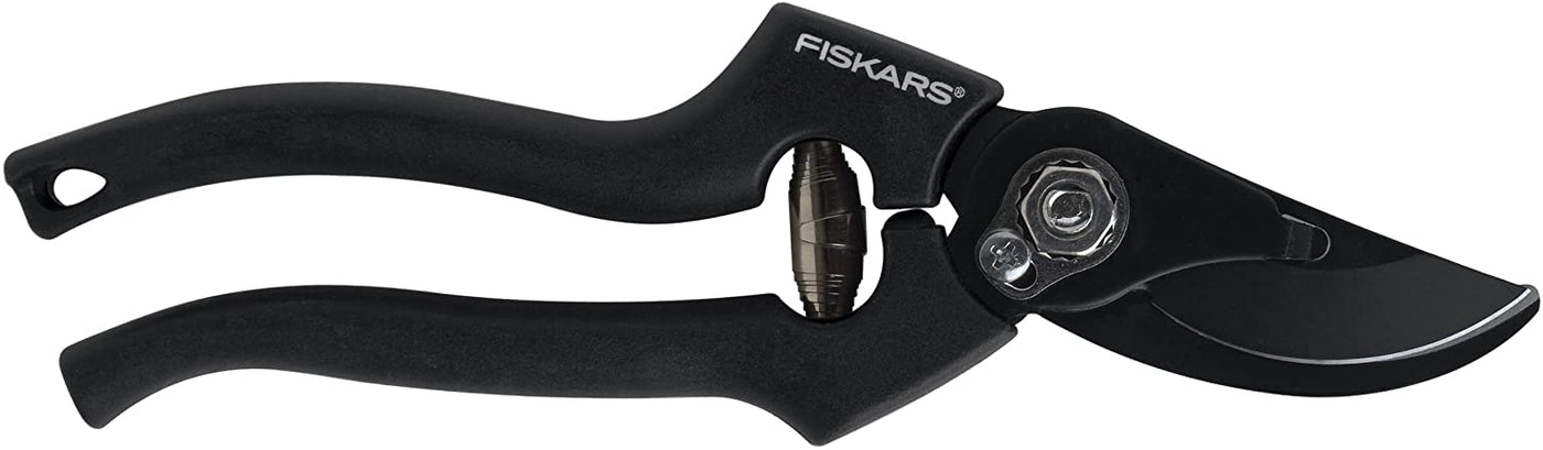 The FIS Professional Bypass Pruner features a curved blade, ergonomic handle, and angled cutting head for adjustable tension when trimming stems. Shown in black against a white background.