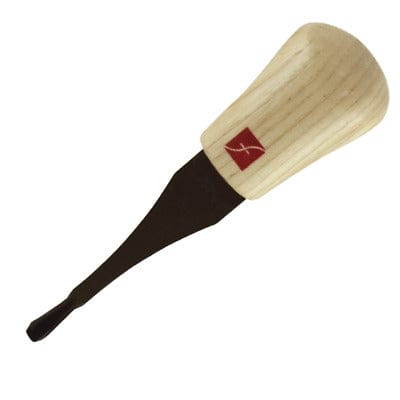 The FLE Flexcut Spoon Gouges feature a fixed wooden handle and a flat, black metal blade, making them ideal for precise palm tool techniques.