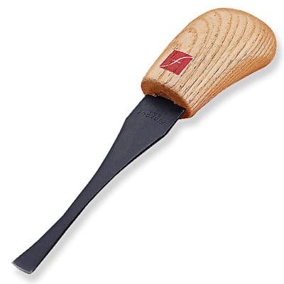 The FLE Flexcut #3 Palm Gouges features a wood handle with a red logo and a curved black metal blade.