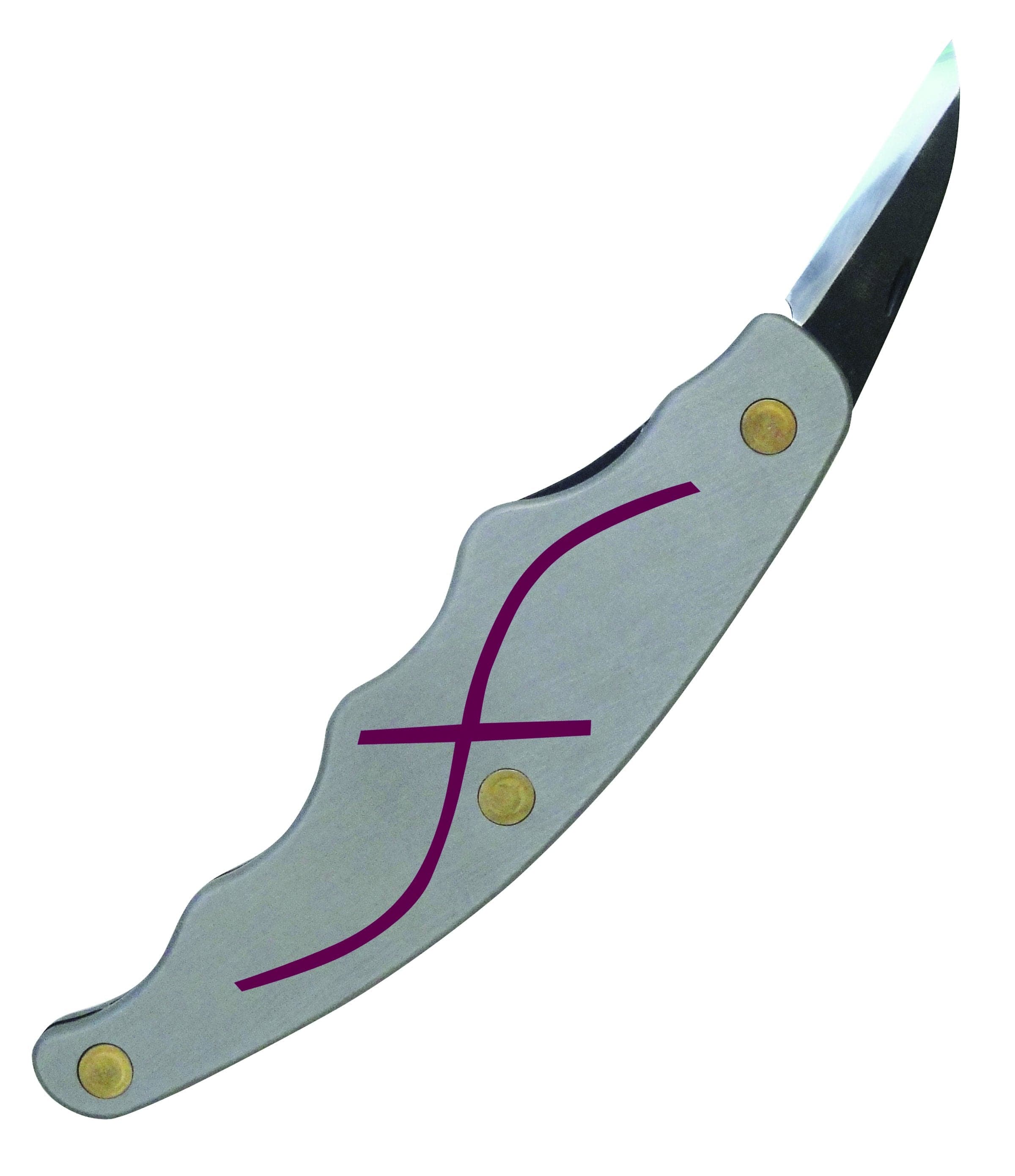 The FLE Detail Jack boasts a silver folding knife with an ergonomic handle, featuring a partially serrated blade and a purple decorative line on the grip for extra flair.