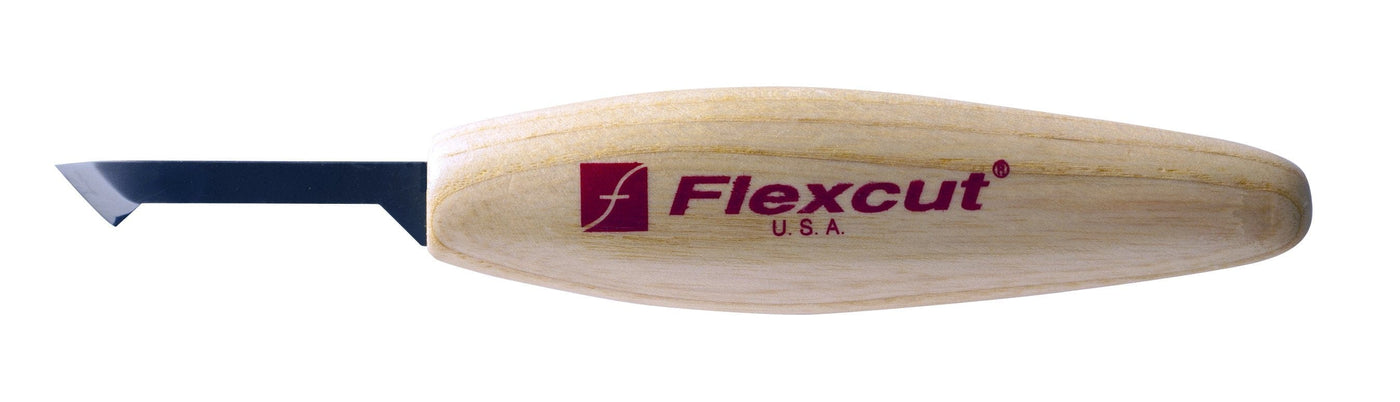 The FLE Detail Skew Knife features a short, angled black blade and an ergonomic light wood handle labeled FLE U.S.A. in red. Crafted for quality detail work, this knife is proudly made in the USA.