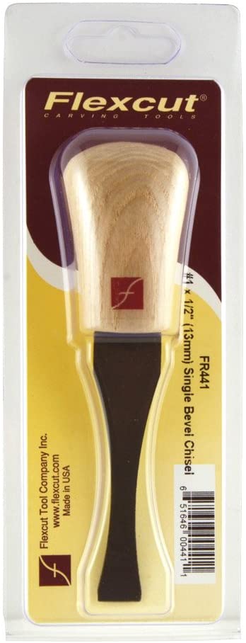 Flexcut #3 Palm Gouges by FLE in packaging, featuring a wooden handle and a single-bevel metal blade.