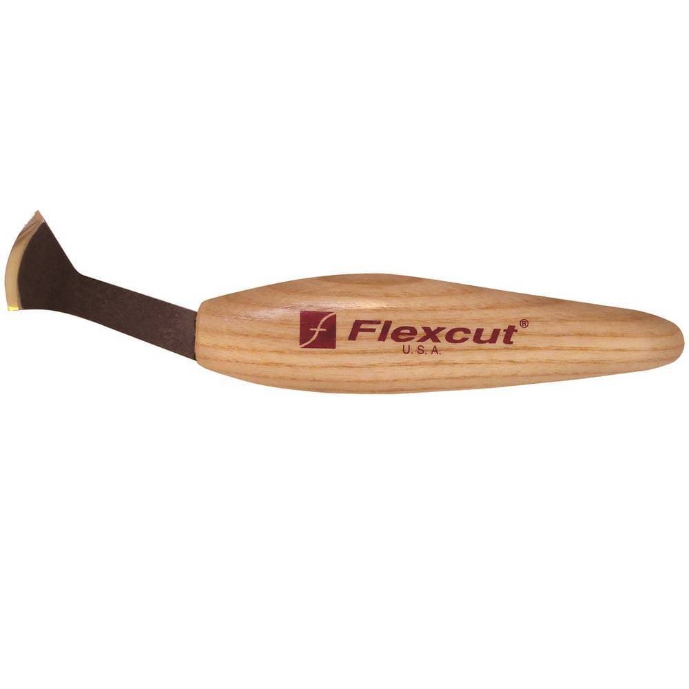 The FLE Hooked Push Knife features a wooden handle and curved blade, ideal for woodworking, making shaving cuts, and carving precise stop cuts in your wood projects.