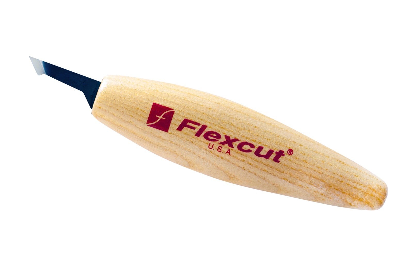A FLE Mini Detail Skew Knife with a wooden handle and small angled blade, perfect for carving fine eye detail, appears on a white background. The handle displays the FLE logo in red.