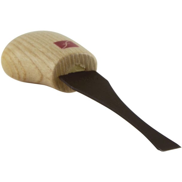 The FLE Flexcut #1 Single Bevel Chisel has a curved, ergonomic wooden handle and wide, flat metal blade, shown against a white background.