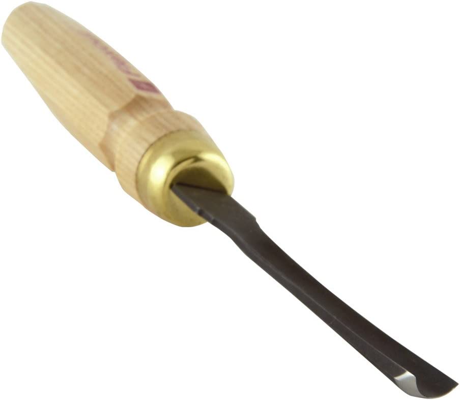 The FLE Mallet Gouge features a curved metal blade and a light ash handle, shown on a white background—ideal for detailed wood carving and fully compatible with Flexcut mallet tools.