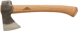 Image of a Gransfors Mini Hatchet with a wooden handle and metal blade, featuring the "GRF" logo on the handle. This small hatchet is perfect for outdoor adventures due to its lightweight design.