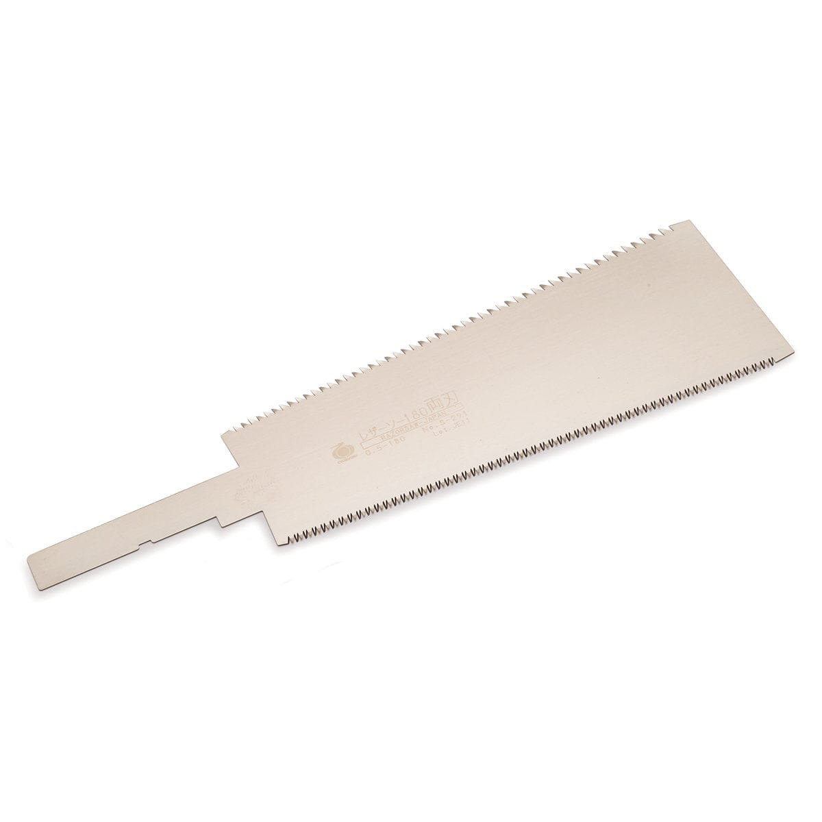 The BBT Ryoba 180 Razorsaw, featuring a long, flat blade with fine teeth perfect for woodworking, lies on a plain white background.