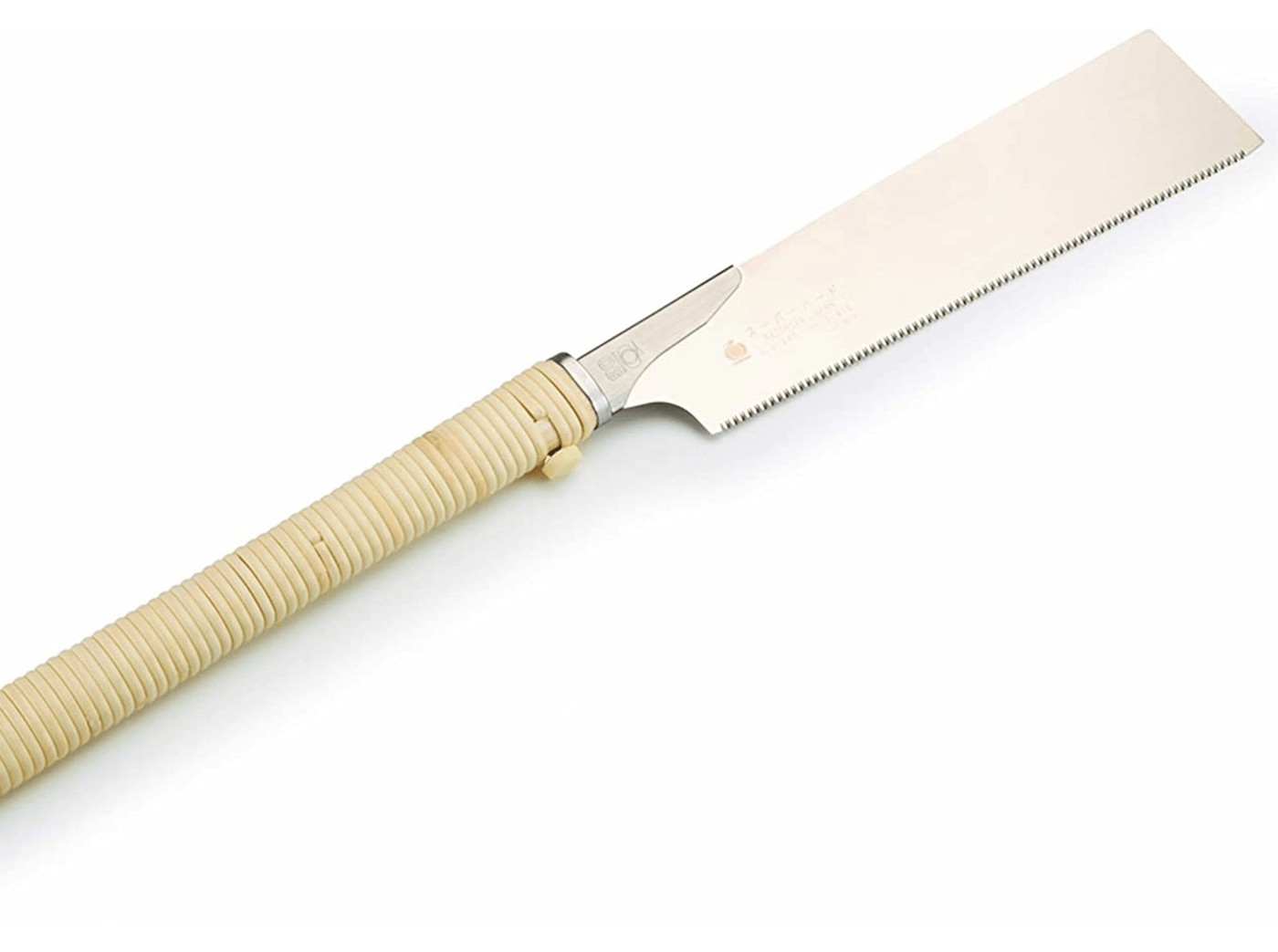 The BBT Gyokucho Crosscut Razorsaw 240mm features a light-colored, ribbed handle and a slim, serrated blade, ideal for precision cutting in woodworking.