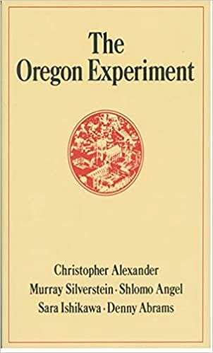 The Oregon Experiment by Oxford University Press features a cream cover with a red circle illustration and the authors names, highlighting its theme of architecture and community design.