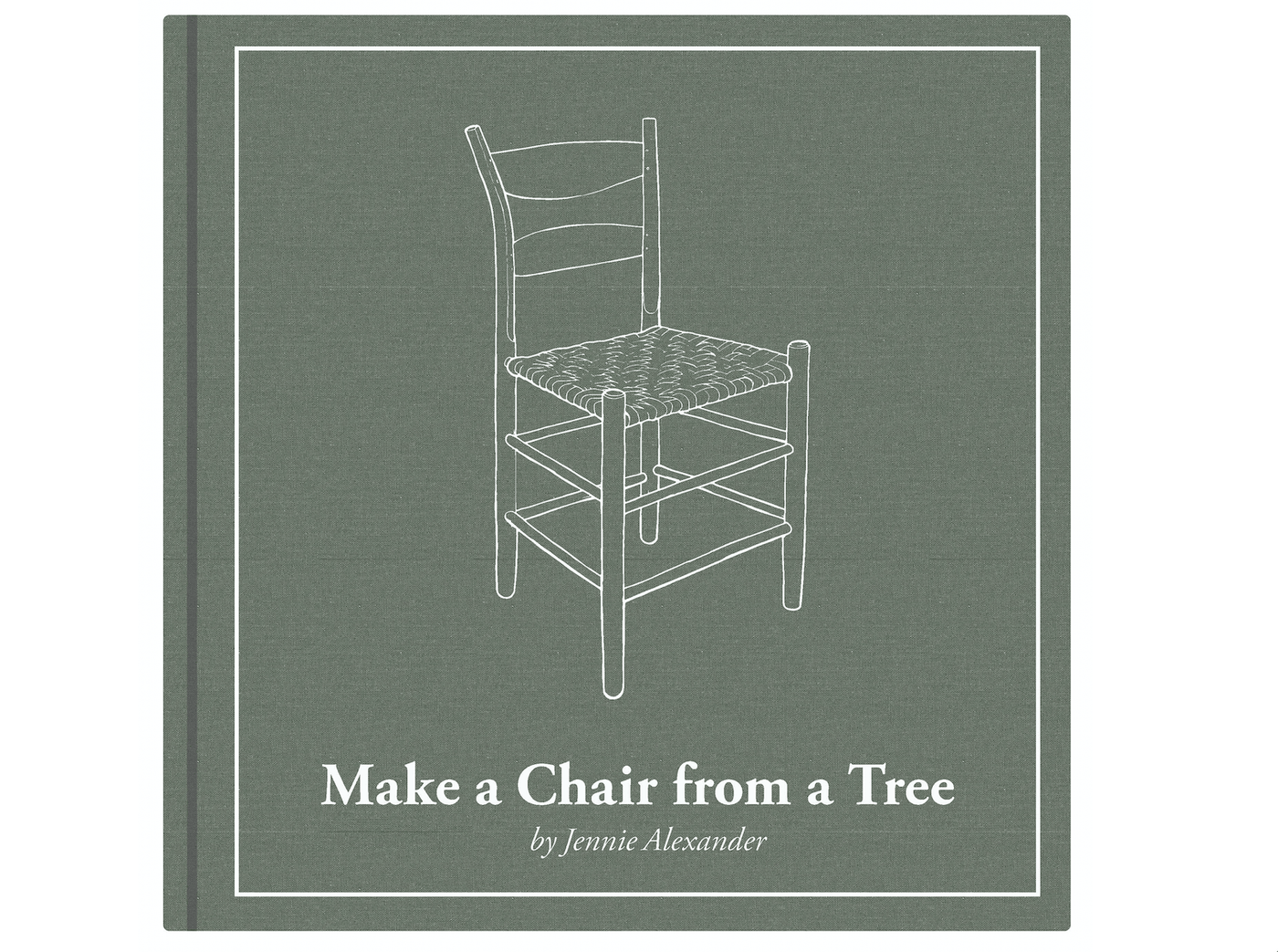 The book cover for Make a Chair from a Tree: Third Edition by LAP features a simple line drawing of a wooden chair on a textured dark green background, emphasizing the chairmaking process.