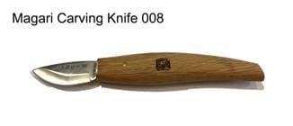 A MARU Magari Carving Knife with a short, curved high-carbon steel blade and smooth red-oak handle is displayed on a white background—a premium piece from the Magari Carving Knives collection.