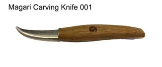 A MARU Magari Carving Knife from the Magari Carving Knives line, featuring a curved, sharp high-carbon-steel blade and a smooth red-oak handle, shown on a plain white background.