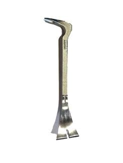 The MARU Catspaw with V-Fishtail Nail Puller features a flat, forked end and a curved, angled claw, making it ideal for pulling nails and prying apart materials during installation.