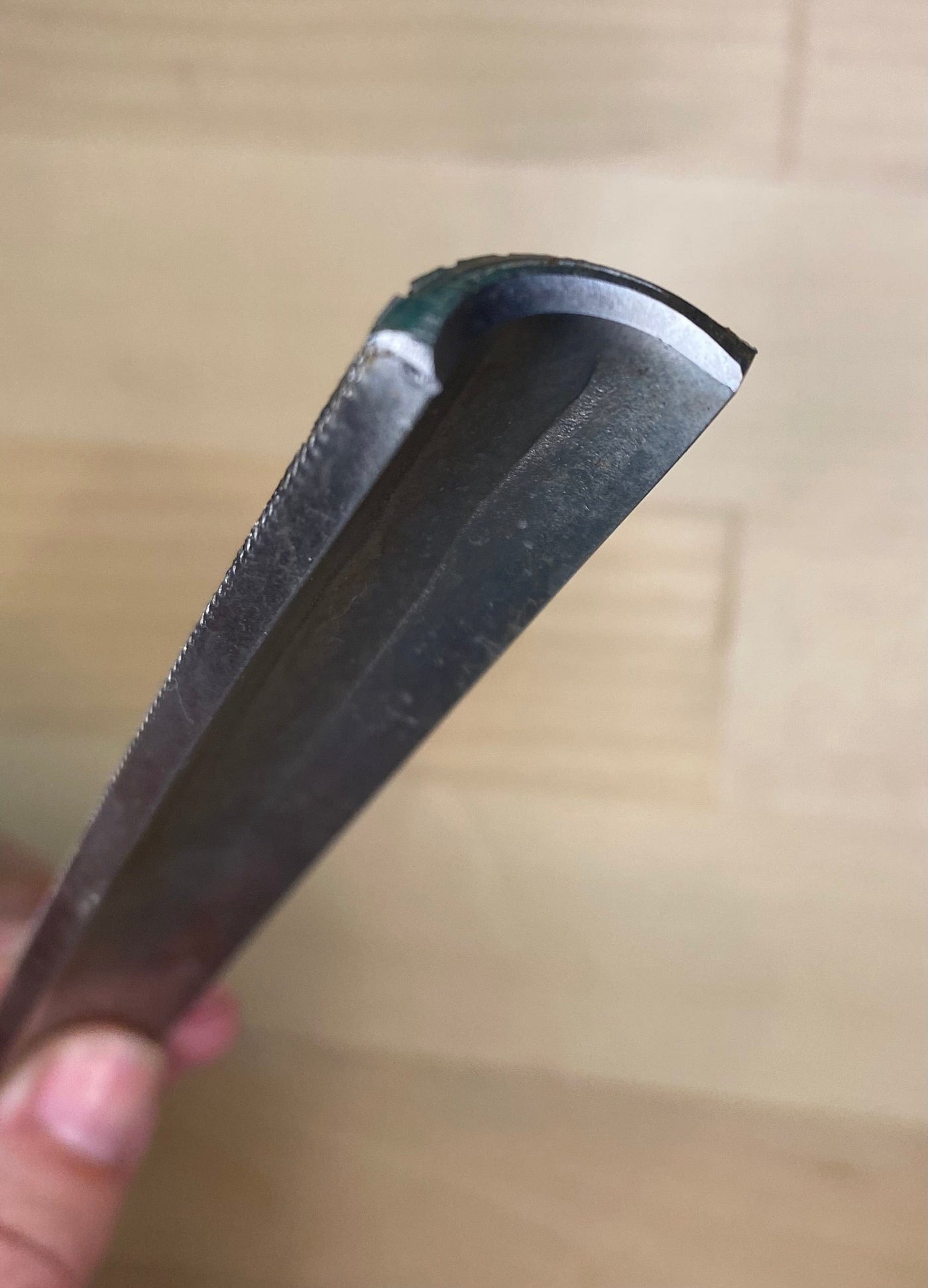 Close-up of an Iwasaki Wood File by MARU, showcasing a beveled edge and angled precision reminiscent of innovative Japanese craftsmanship.