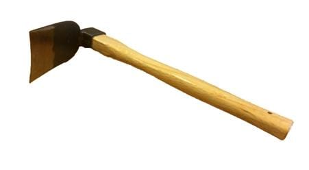 The Wide Hoe for Planting by MARU features a sturdy wooden handle made from Japanese White Oak and a durable high-carbon steel blade.