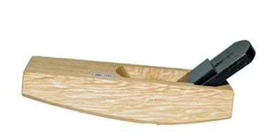 The MARU Compass Plane is crafted from Japanese White Oak and features a metal blade protruding from the top for smoothing surfaces, with exquisite hand-forged lamination.