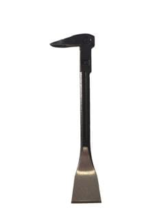 The Mokuba Catspaw Nail Puller by MARU is a black and silver tool featuring a flat, wide blade at one end and a small hook at the other, making it perfect for nail removal tasks.