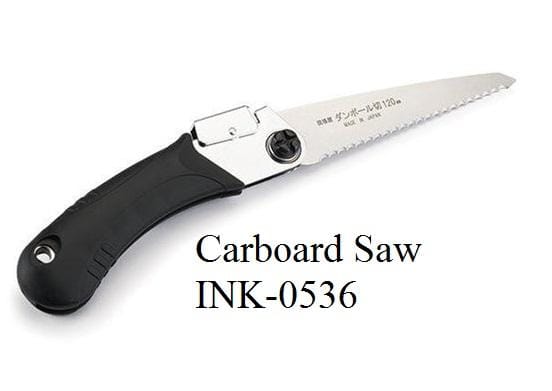 The 6 Siblings Saws by INK from Maru features a sleek black handle and a serrated high carbon steel blade. It's ideal for precise cutting tasks with replaceable blades.