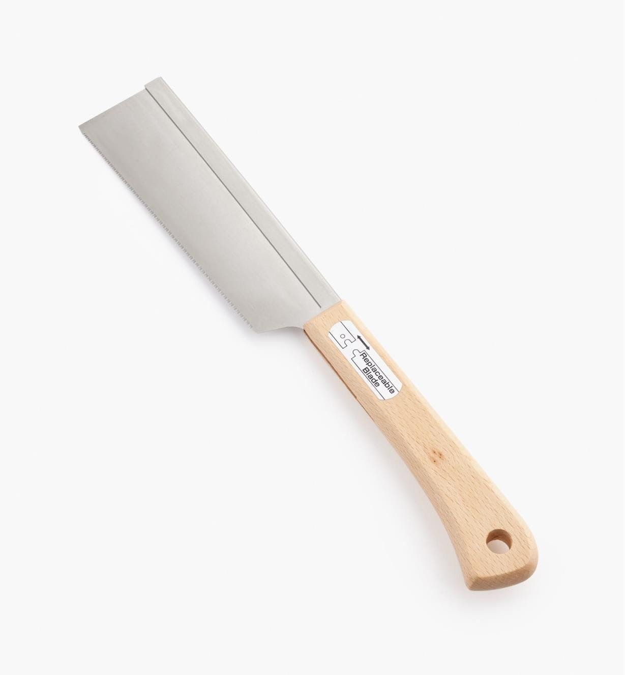 A MARU Japanese Craft Saw features a beech wood handle and a rectangular metal blade with fine teeth, set against a plain white background.