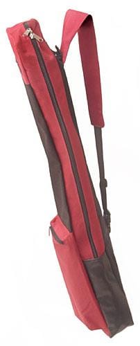 A red and black Hand Saw Bag by MARU, featuring a shoulder strap and zippered compartments, perfect for tool organization or as a woodworking accessory.