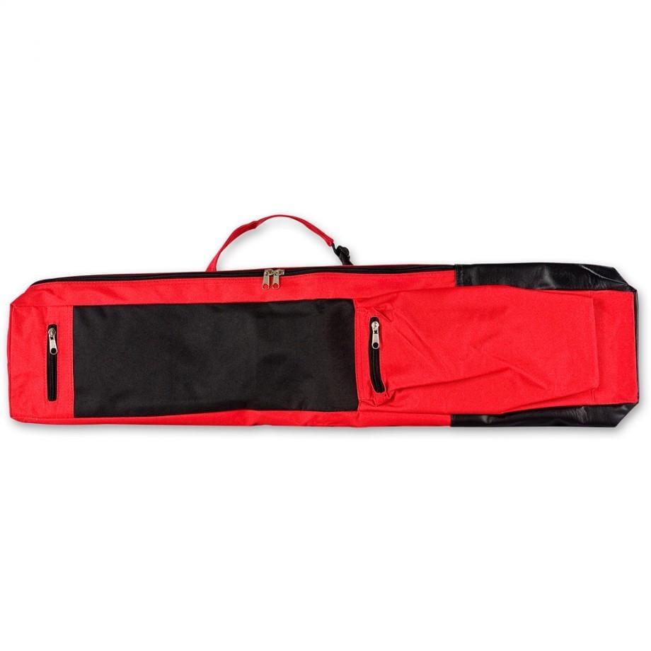 The MARU Hand Saw Bag is a red and black carrying case featuring two zipper compartments and a convenient top handle, making it perfect for tool organization and an ideal accessory for woodworking.