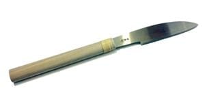 A single knife with a wooden handle and a straight, pointed stainless steel blade reminiscent of MARU's traditional Rip/Cross/Dovetail Saw.