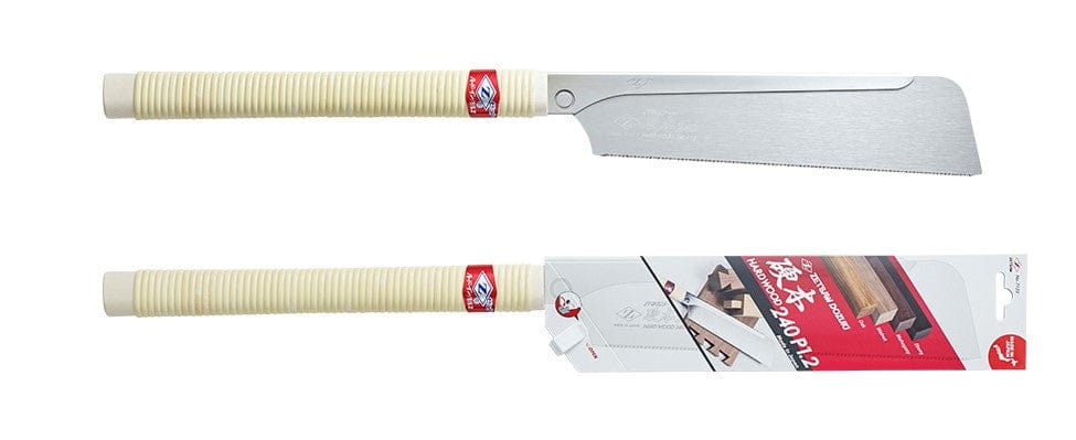 The MARU Z-Saw Hardwood Dozuki 240 features a beige wrapped handle and is ideal for fine woodworking and hardwood applications, complete with packaging.