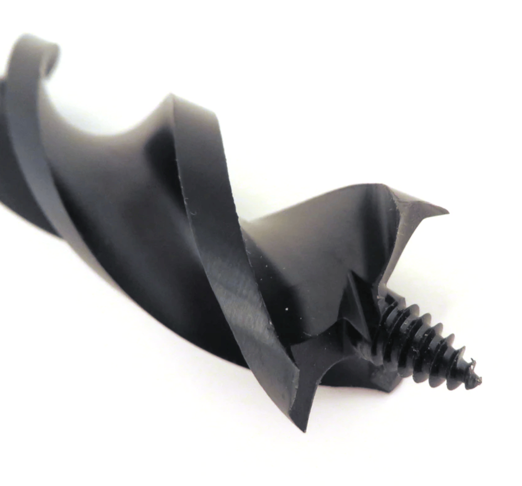 Close-up of a black OWL Wood Owl Ultra Smooth Tri-Cut Auger Bit 7-1/2-in, made from high-carbon steel with a sharp tip and spiral grooves for ultra-smooth drilling.
