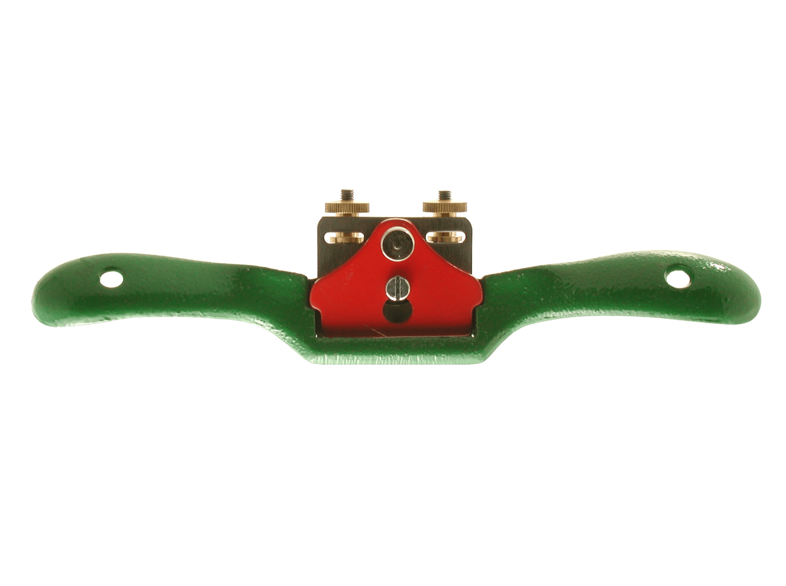 The ROB Kunz Spokeshave with Adjustable Blade features green handles and a red adjustable blade holder, ideal for shaping and smoothing wood.