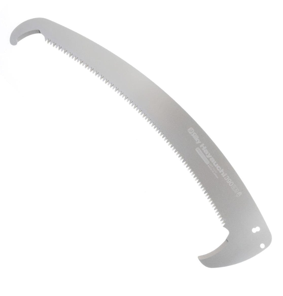 The SHT Aluminum Notch Pole Saw with Silky Hayuchi Blade features a curved, sharp-toothed blade with hooked ends, ideal for efficient branch cutting and extended reach for professional results.