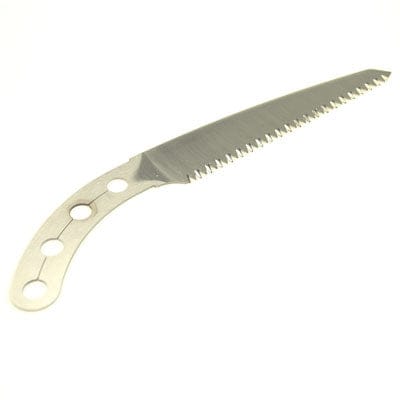 The SHT Gomtaro Saw and Sheath, a serrated metal pruning saw with a curved handle and three circular holes, is shown on a white background.