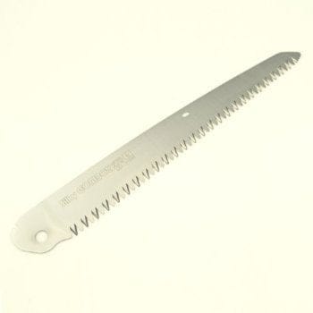The SHT Silky Gomboy 270 is a silver replacement blade for folding saws, with sharp teeth and an attachment hole, ideal for carpentry and timber framing, shown on a plain white background.